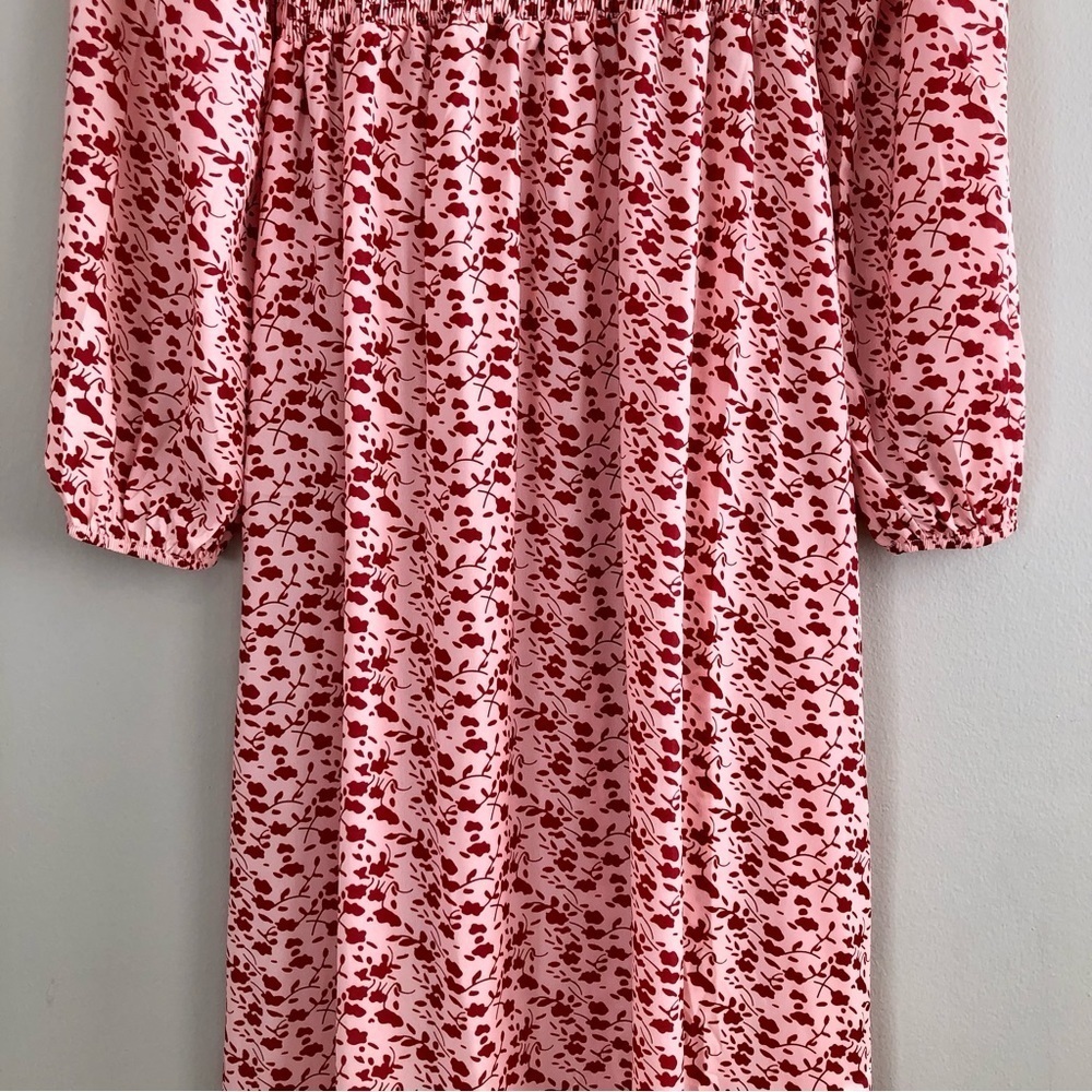 Vintage Floral Button Front Maxi Dress Pink Red Long Sleeve Women’s Small - Picture 11 of 14